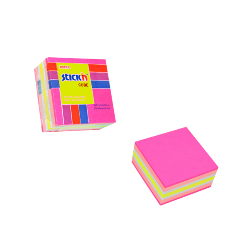 Cub notes autoadeziv 51 x 51 mm, 250 file, Stick’n, neon/pastel asortate, Hopax