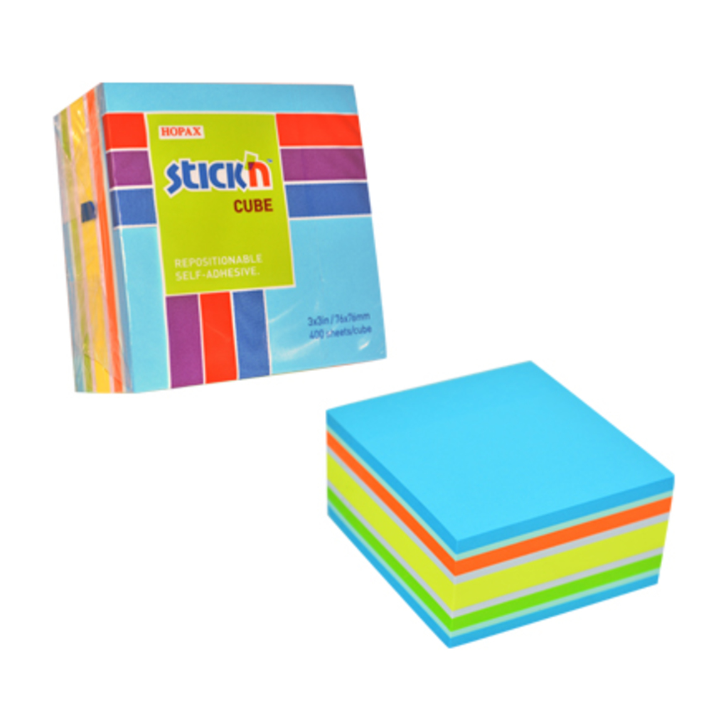 Cub notes autoadeziv 76 x 76 mm, 400 file, Stick’n, neon/pastel asortate, Hopax