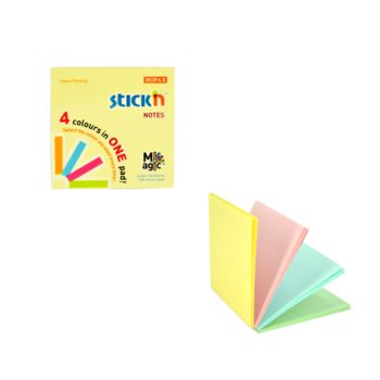 Magic notes autoadeziv 76 x  76 mm, 100 file, Stick’n Magic Notes, 4 culori pastel, Hopax