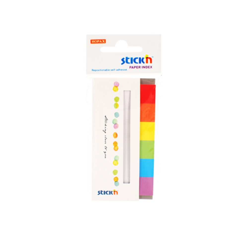 Stick index hartie color 45 x 15 mm, 6 x 30 file/set, Stick’n, 6 culori alb/neon, Hopax