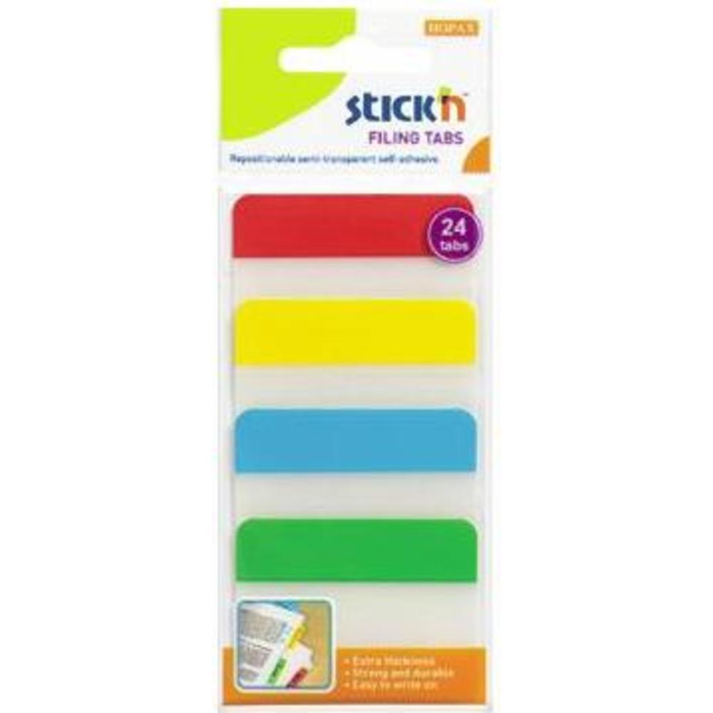 Stick index plastic transparent cu margine color 38 x 76 mm, 4 x 20 file/set, Stick’n, 4 culori neon, Hopax