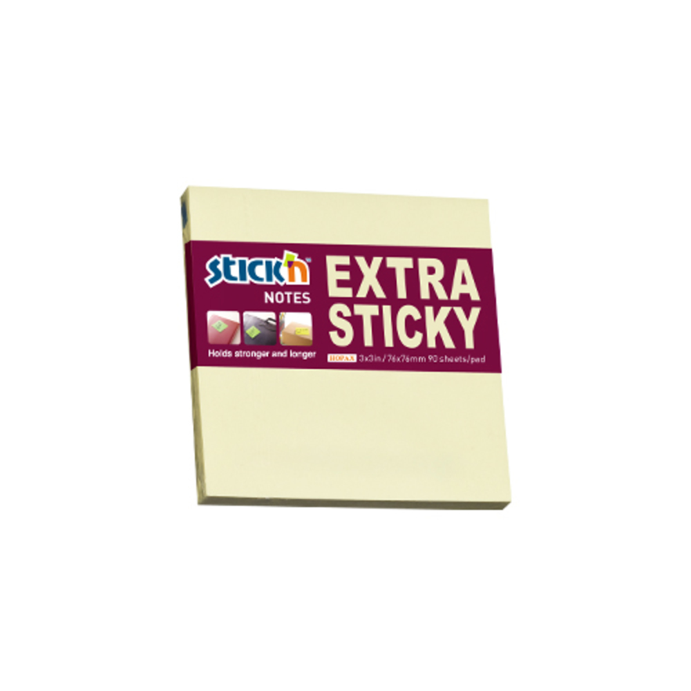 Notes autoadeziv extra-sticky 76 x  76mm, 90 file, Stick’n, galben pastel, Hopax