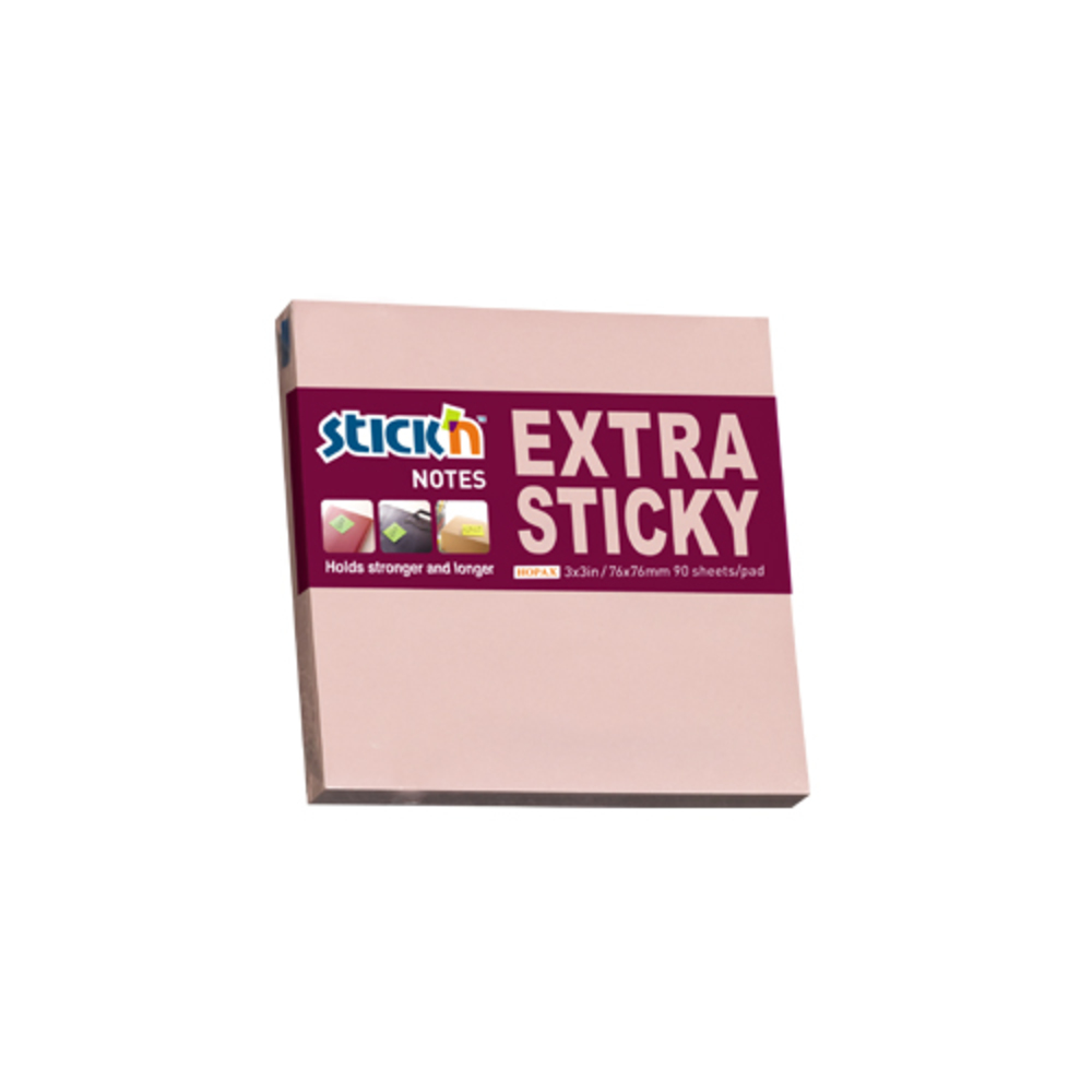 Notes autoadeziv extra-sticky 76 x  76mm, 90 file, Stick’n magenta pastel, Hopax