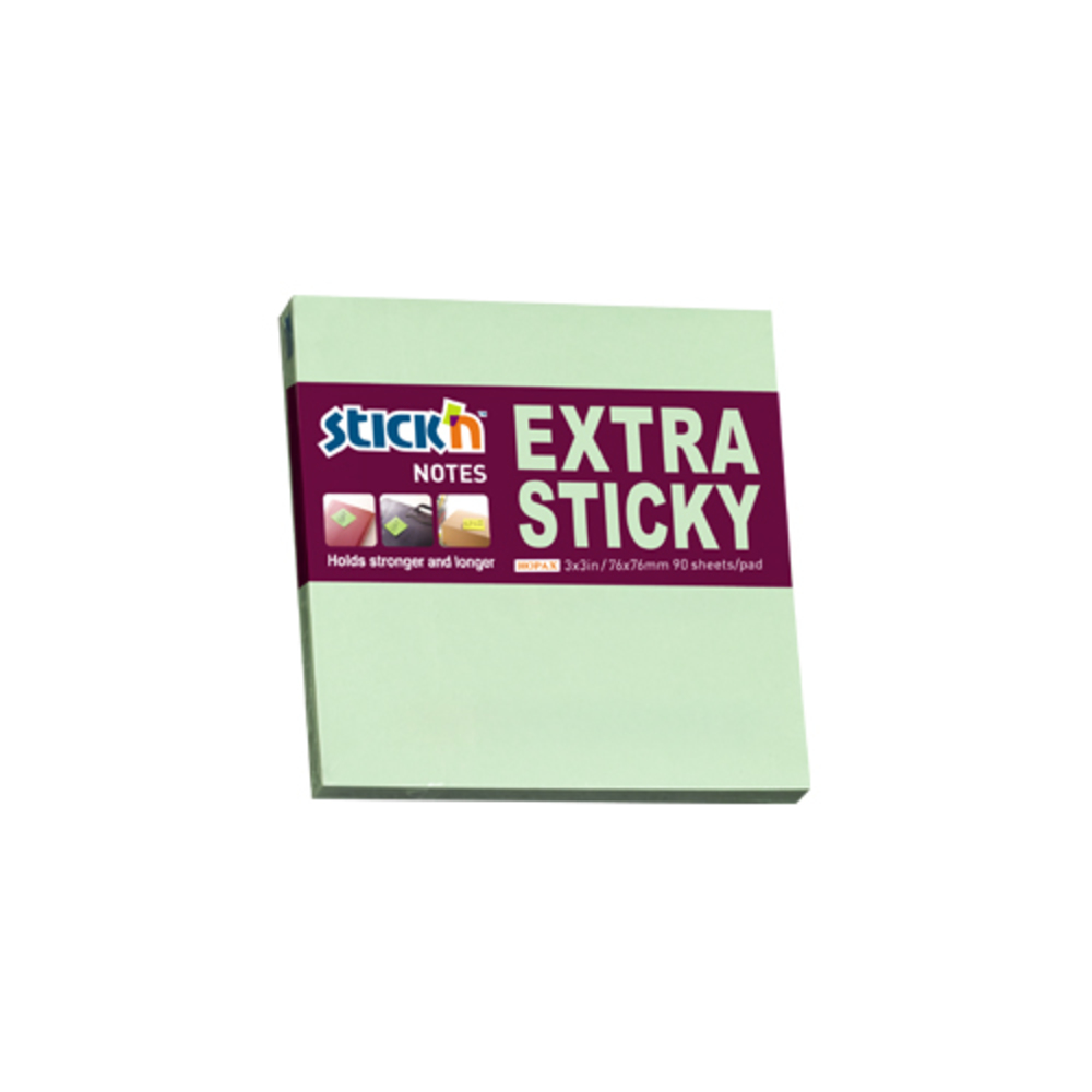 Notes autoadeziv extra-sticky 76 x  76mm, 90 file, Stick’n, verde pastel, Hopax