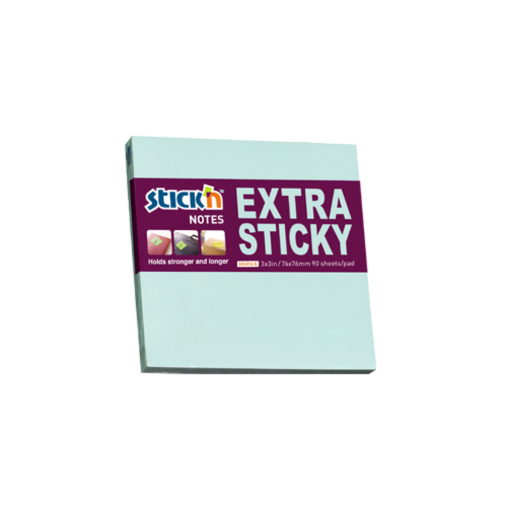 Notes autoadeziv extra-sticky 76 x  76mm, 90 file, Stick’n, albastru pastel, Hopax