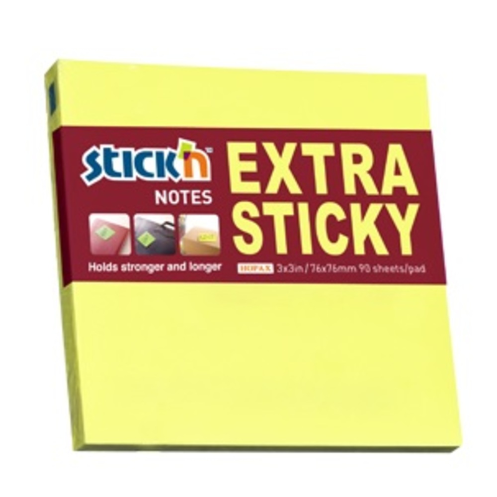Notes autoadeziv extra-sticky 76 x  76mm, 90 file, Stick’n, galben neon, Hopax