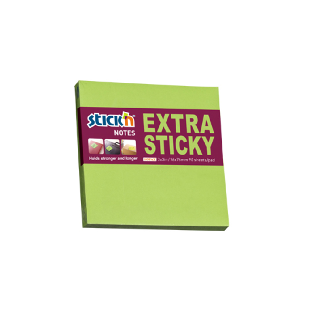 Notes autoadeziv extra-sticky 76 x  76mm, 90 file, Stick’n, verde neon, Hopax