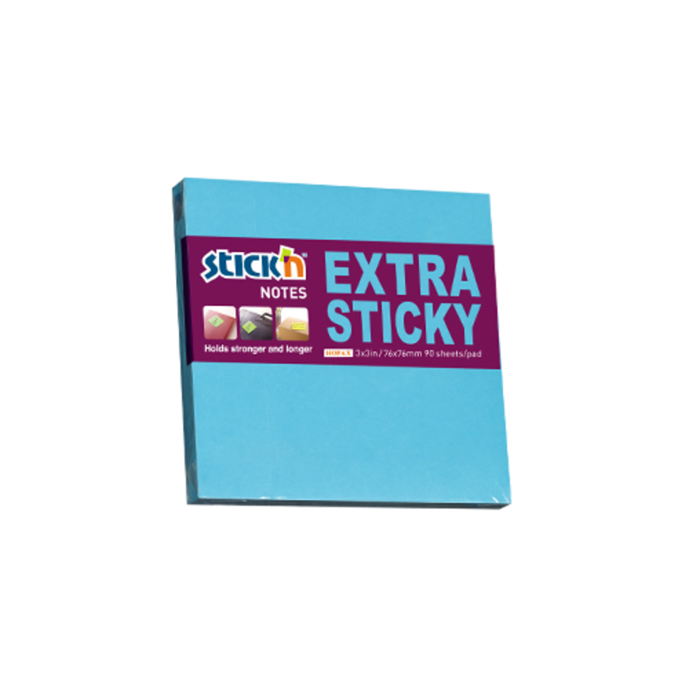 Notes autoadeziv extra-sticky 76 x  76mm, 90 file, Stick’n, albastru neon, Hopax