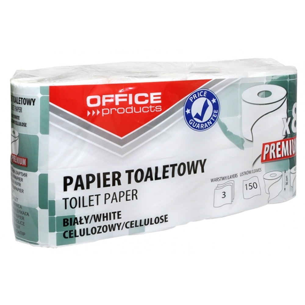 Hârtie igienică albă, 15 m, 3 straturi, 8 role/bax, Office Products Premium