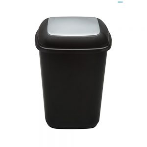 Coș plastic pentru reciclare selectivă, capacitate 28 l, Plafor Quatro, negru cu capac gri