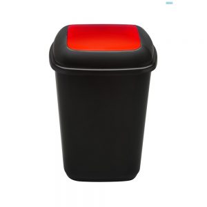 Coș plastic pentru reciclare selectivă, capacitate 28 l, Plafor Quatro, negru cu capac roșu