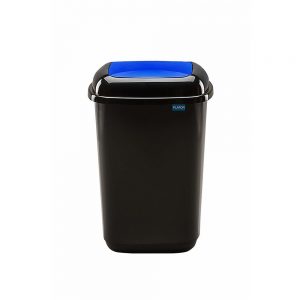 Coș plastic pentru reciclare selectivă, capacitate 45 l, Plafor Quatro, negru cu capac albastru