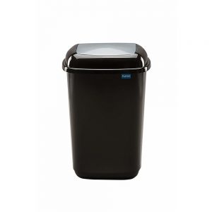 Coș plastic pentru reciclare selectivă, capacitate 45 l, Plafor Quatro, negru cu capac gri