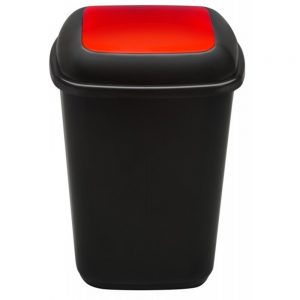Coș plastic pentru reciclare selectivă, capacitate 45 l, Plafor Quatro, negru cu capac roșu