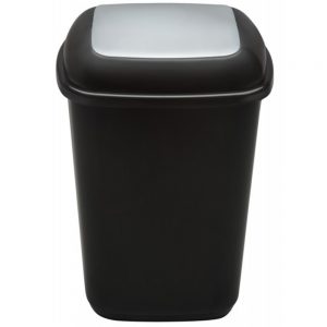Coș plastic pentru reciclare selectivă, capacitate 90 l, Plafor Quatro, negru cu capac gri