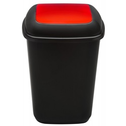 Coș plastic pentru reciclare selectivă, capacitate 90 l, Plafor Quatro, negru cu capac roșu