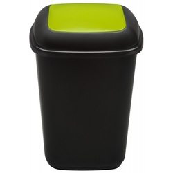 Coș plastic pentru reciclare selectivă, capacitate 90 l, Plafor Quatro, negru cu capac verde