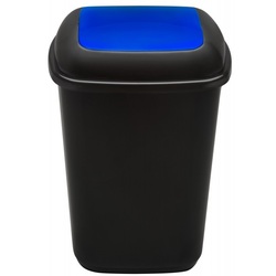 Coș plastic pentru reciclare selectivă, capacitate 90 l, Plafor Quatro, negru cu capac albastru
