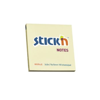 Notes autoadeziv 76 x  76 mm, 100 file, Stick’n, galben pastel, Hopax