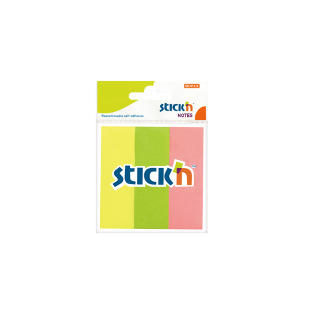 Stick notes index 76 x 25 mm, 3 x 50 file/set, Stick’n, 3 culori neon, Hopax
