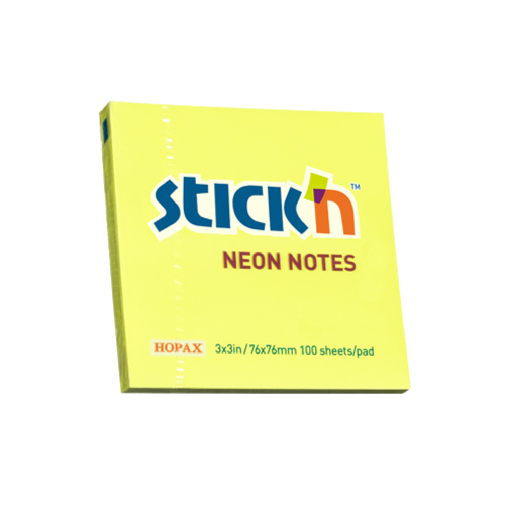 Notes autoadeziv 76 x  76 mm, 100 file, Stick’n, galben neon, Hopax