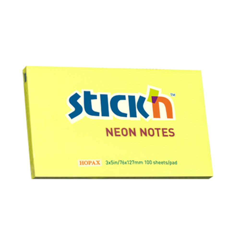 Notes autoadeziv 76 x 127 mm, 100 file, Stick’n, galben neon, Hopax