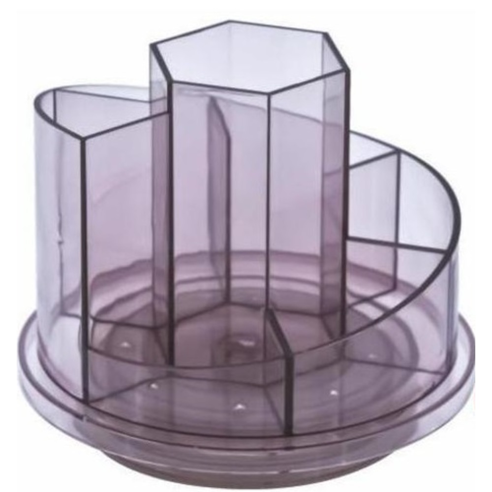 Suport plastic pentru accesorii de birou, rotativ, 7 compartimente, Kejea, fumuriu