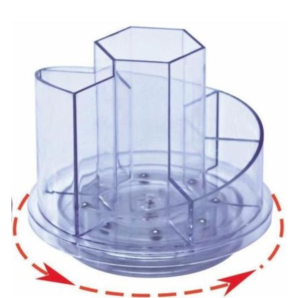 Suport plastic pentru accesorii de birou, rotativ, 7 compartimente, Kejea, transparent