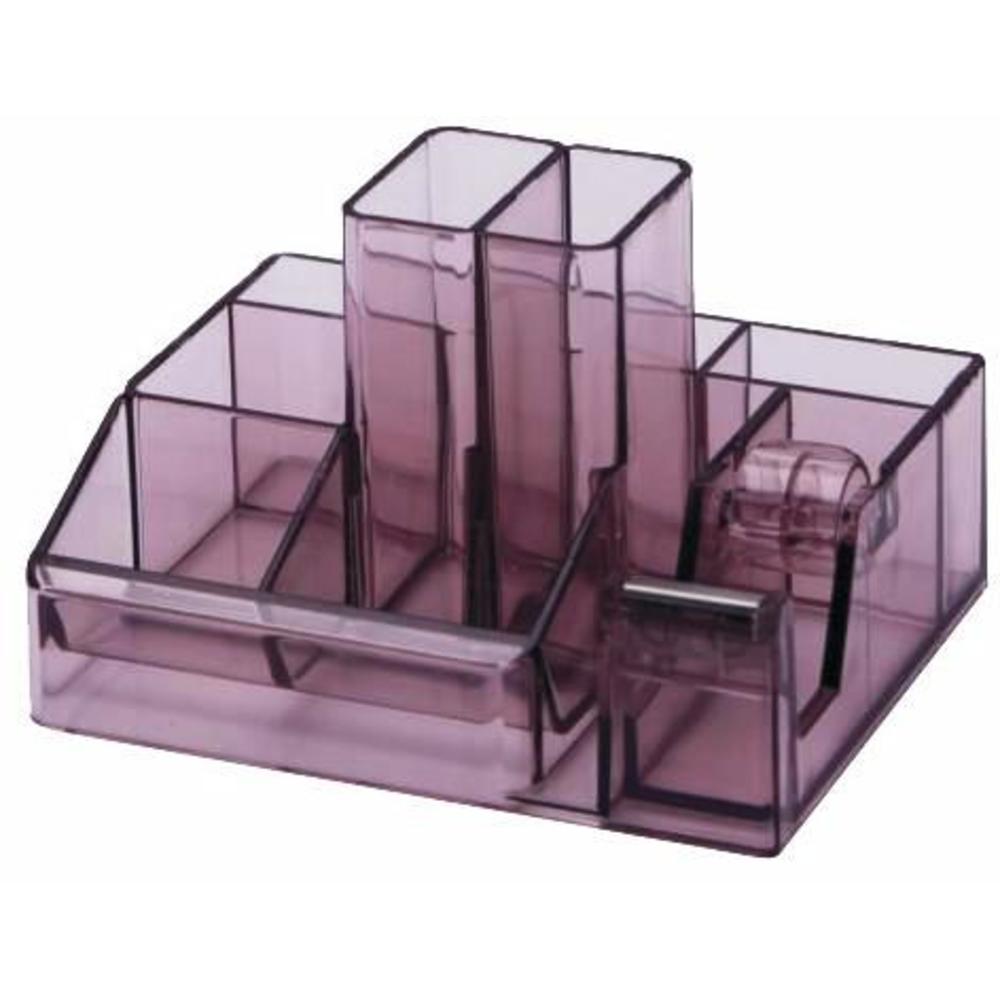 Suport plastic pentru accesorii de birou, 8 compartimente, 148 x 87mm, Kejea, fumuriu