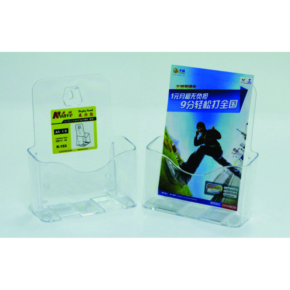 Display plastic pentru brosuri, de birou/perete, 1 x A5, Kejea, transparent