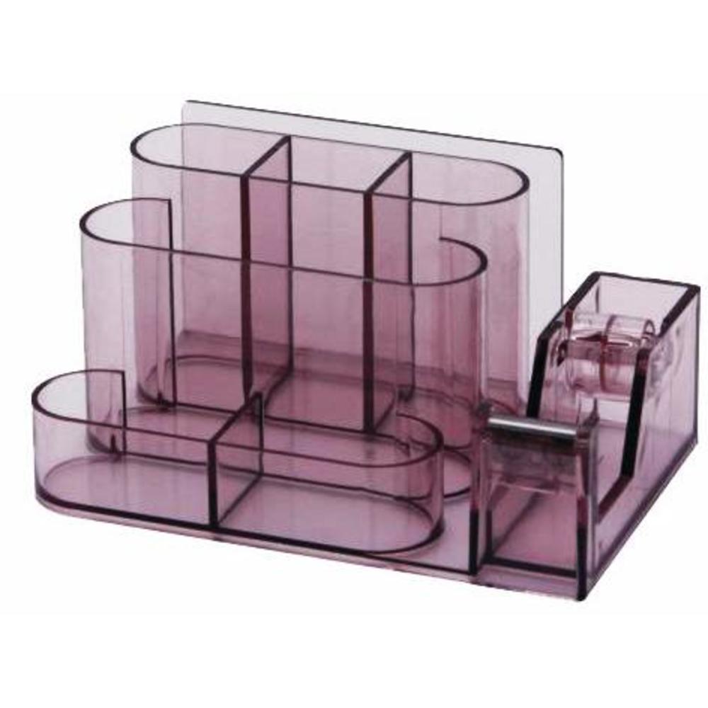Suport plastic pentru accesorii de birou, 7 compartimente, 168 x 78mm, Kejea, fumuriu