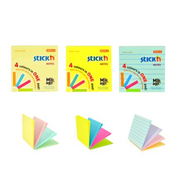 Magic notes autoadeziv 76 x  76 mm, 100 file, Stick’n Magic Notes, 4 culori neon, Hopax