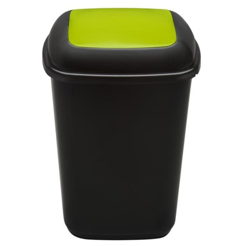Cos plastic pentru reciclare selectiva, capacitate 28l, Plafor Quatro, negru cu capac verde