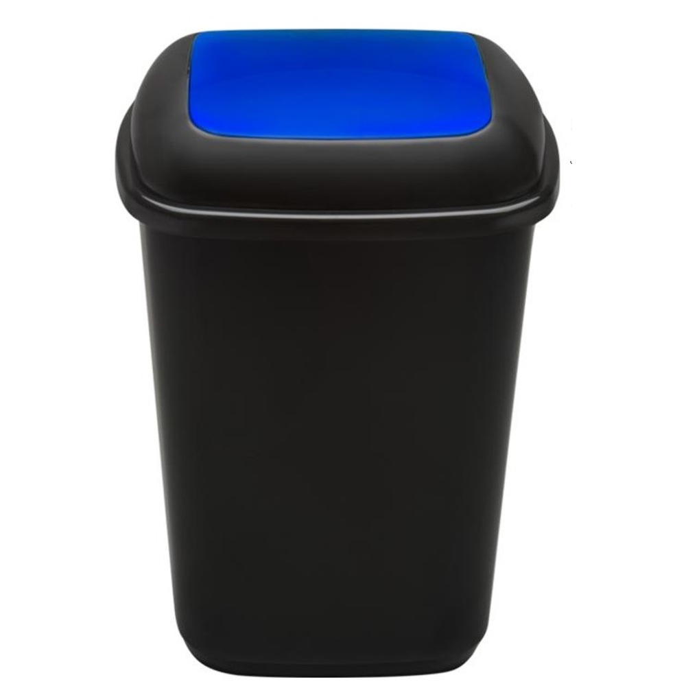 Cos plastic pentru reciclare selectiva, capacitate 28l, Plafor Quatro, negru cu capac albastru