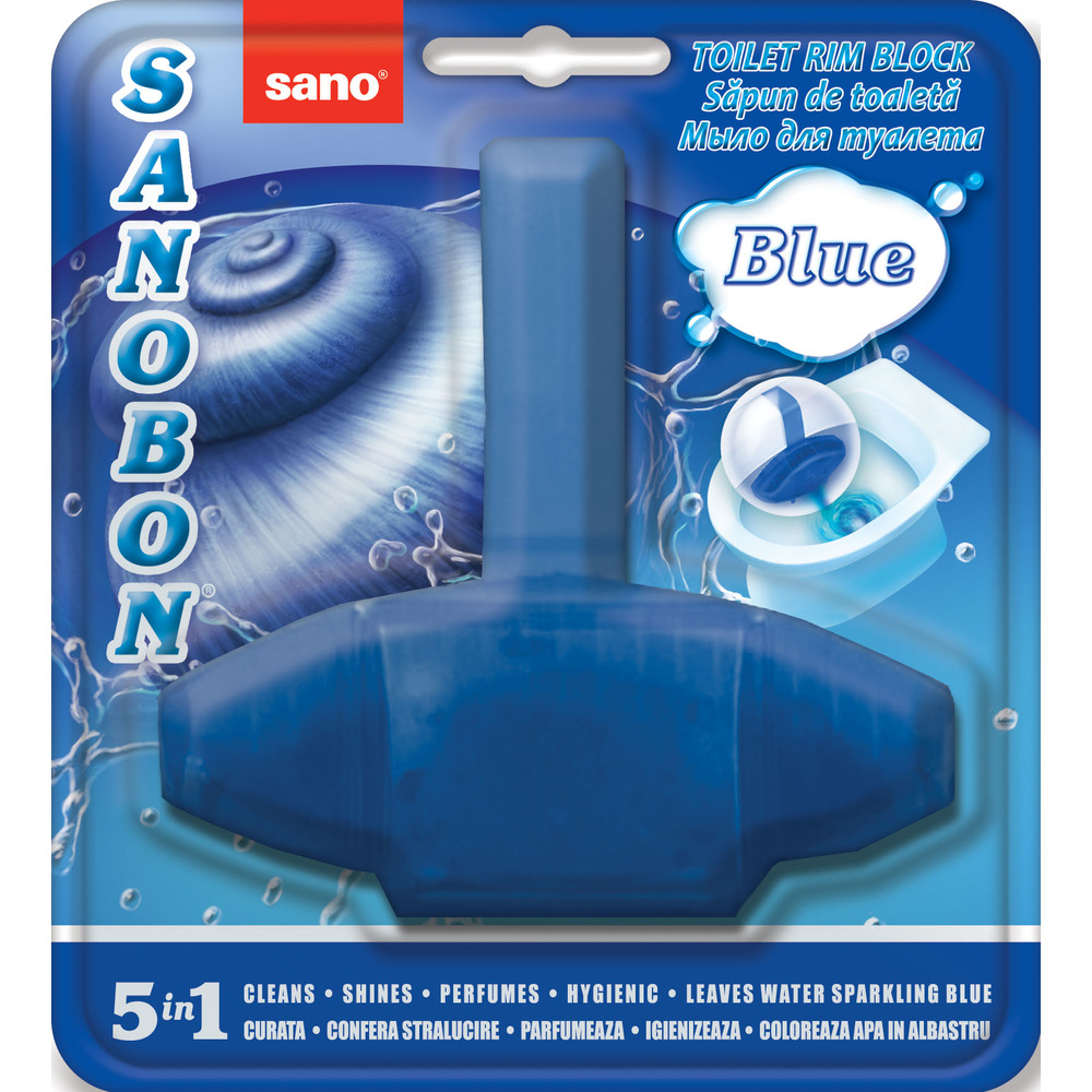 Odorizant solid pt. vasul toaletei, curata, igienizeaza si coloreaza apa, 1000 utilizari, Sano Bon, blue, Sano