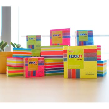 Cub notes autoadeziv 76 x 76 mm, 400 file, Stick’n, 4 culori pastel, Hopax