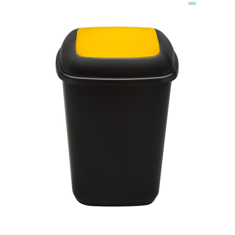 Cos plastic pentru reciclare selectiva, capacitate 28l, PLAFOR Quatro – negru cu capac galben