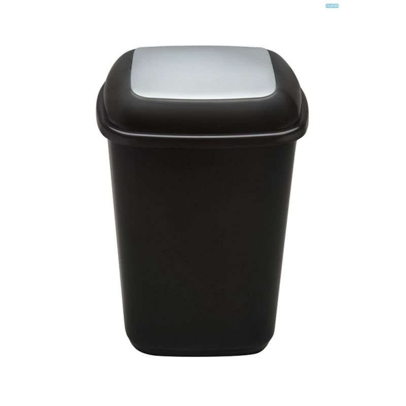 Cos plastic pentru reciclare selectiva, capacitate 28l, Plafor Quatro, negru cu capac gri