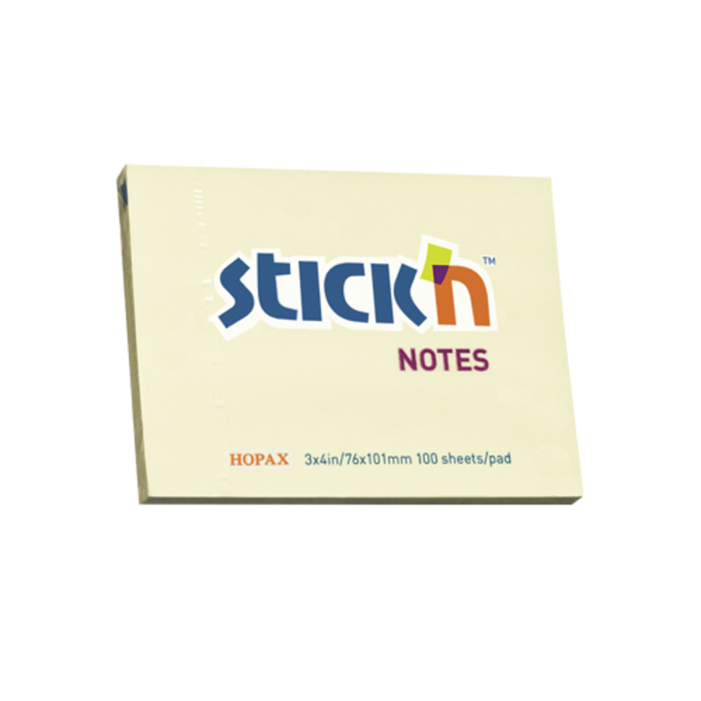 Notes autoadeziv 76 x 101 mm, 100 file, Stick’n, galben pastel, Hopax