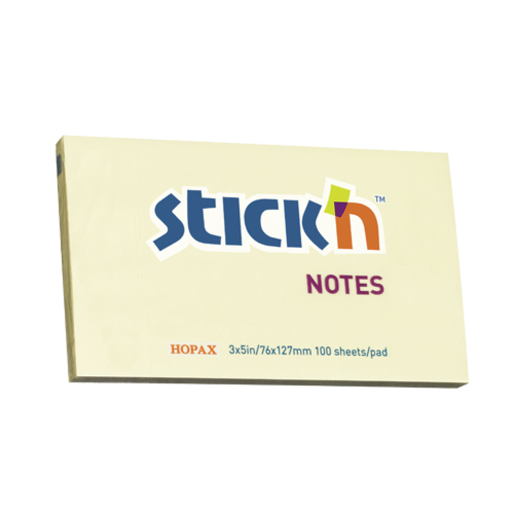 Notes autoadeziv 76 x 127 mm, 100 file, Stick’n, galben pastel, Hopax