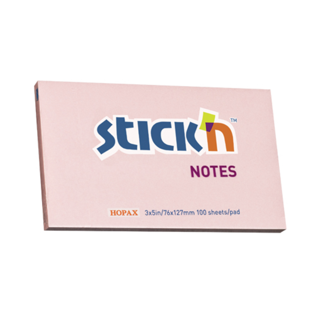 Notes autoadeziv 76 x 127 mm, 100 file, Stick’n – roz pastel, Hopax