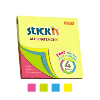 Notes autoadeziv 76 x  76 mm, 100 file, Stick’n Alternate, 4 culori neon, Hopax