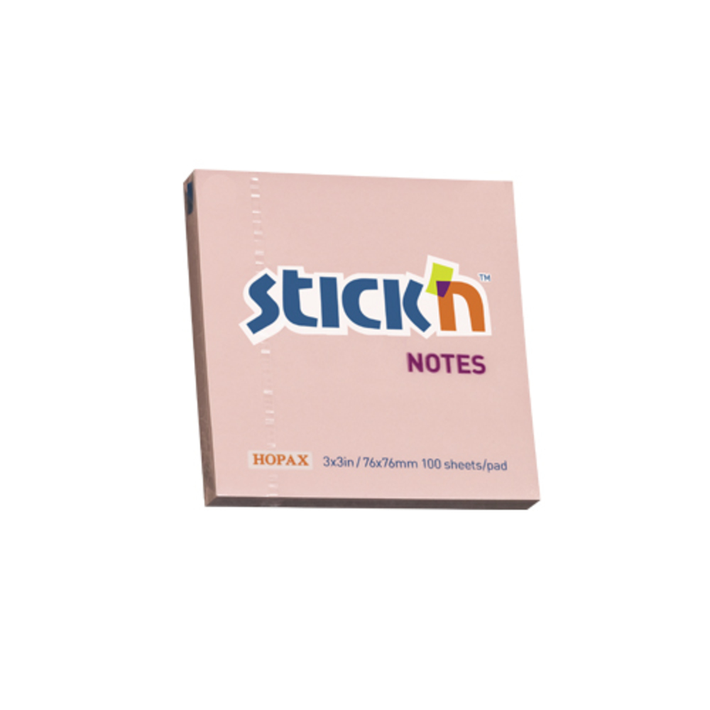Notes autoadeziv 76 x  76 mm, 100 file, Stick’n, roz pastel, Hopax
