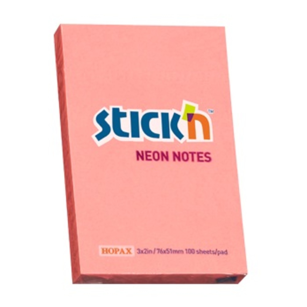 Notes autoadeziv 76 x  51 mm, 100 file, Stick’n, roz neon, Hopax