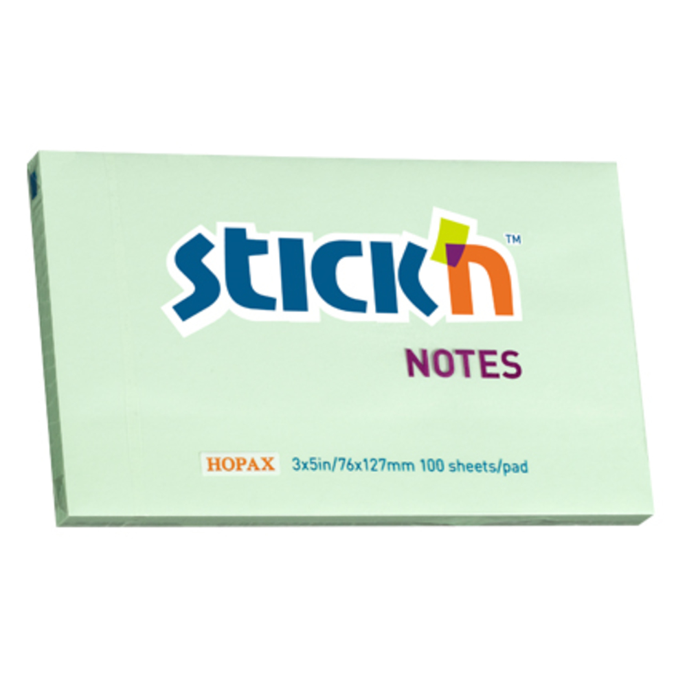 Notes autoadeziv 76 x 127 mm, 100 file, Stick’n, verde pastel, Hopax