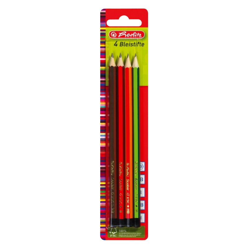 Creioane grafit, mină B, 2B, H, HB. set 4 bucăți/blister, Herlitz