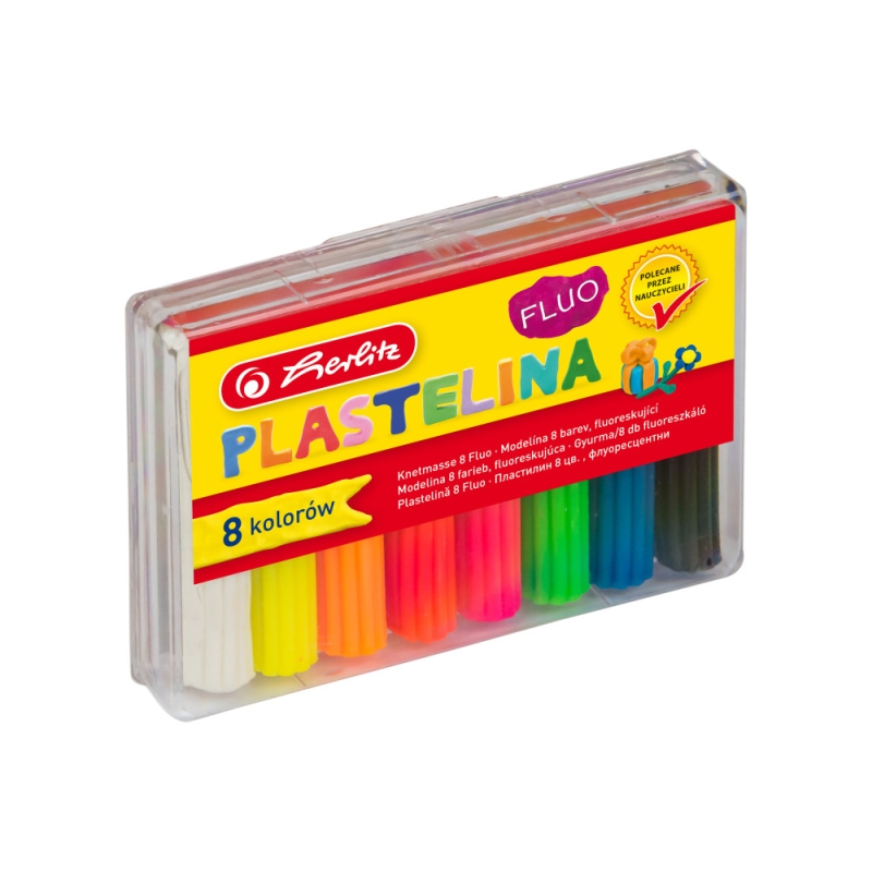 Plastilină Herlitz, set 8 culori fluorescente, cutie plastic, Herlitz