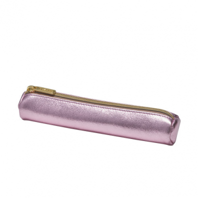 Necessaire rotund mini, dimensiune 21 x 4 x 4 cm, culoare roz metalizat