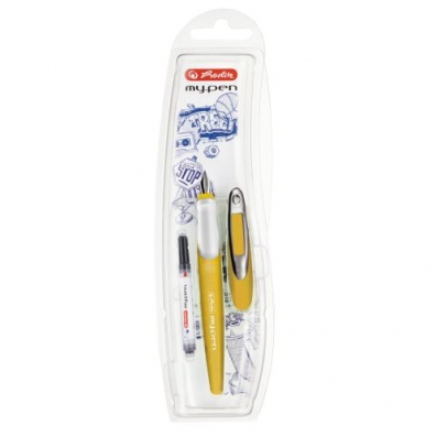 Stilou my.pen, peniță M, culoare galben mustar/ alb , blister, Herlitz