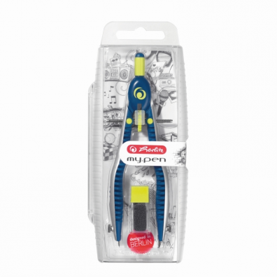 Compas my.pen cu sistem setare rapidă, albastru închis/galben, Herlitz